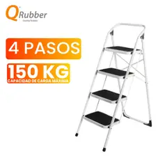QRUBBER - Escalera plegable de acero 4 peldaños -