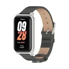 GENERICO - Correa de Cuero Compatible con Xiaomi Mi Band 8 Active Gris-Silver