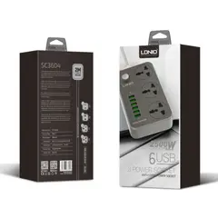 GENERICO - Tomacorriente 3 puertos y 6 entradas USB Premium - SC3604