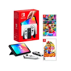 NINTENDO - Consola Switch Oled Blanca + Mario RPG + Mario Kart