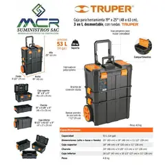 TRUPER - CAJA PARA HERRAMIENTA de 19"x25" RUEDAS Y MANGO 3 en1