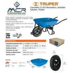 TRUPER - CARRETILLA 5.5 FT3 80L CON LLANTA NEUMATICA REFORZADA 580 KG