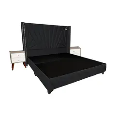 BARAKA HOME - Dormitorio Lienz King + Cabecera + 2 Veladores - Negro