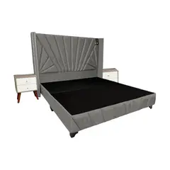 BARAKA HOME - Dormitorio Lienz King + Cabecera + 2 Veladores - Gris Oscuro