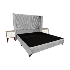 BARAKA HOME - Dormitorio Lienz King + Cabecera + 2 Veladores - Gris Claro