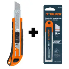 TRUPER - Cutter 18MM Alma Metálica + Repuesto 10 cuchillas ,