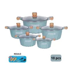 IMPORTADO MC - Juego de Ollas 10 Piezas Roca Volcánica - Esmeralda