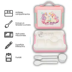 GENERICO - Lonchera Taper para Niñas Antiderrame tipo Box libre de BPA de 4 Divisiones Unicornio