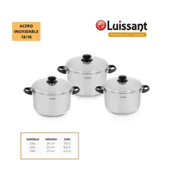 LUISSANT - JUEGO DE OLLAS 6 PZAS ACERO INOXIDABLE LUISSANT