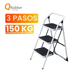 QRUBBER - Escalera plegable de acero 3 peldaños -