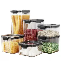 ELMEJORPRECIO - Set De 8 Frascos Herméticos Organizadores De Cocina Negro