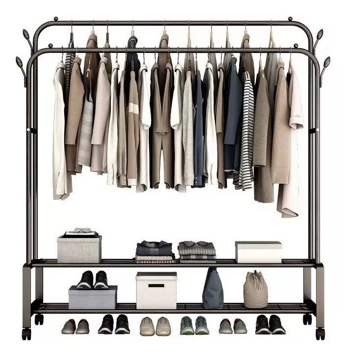 Organizador Ropa Doble con Estantes De 2 Niveles con Ruedas
