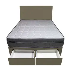 BARAKA HOME - Dormitorio Turin + 2 Cajones 1.5 Plz + Cabecera - Beige Oscuro