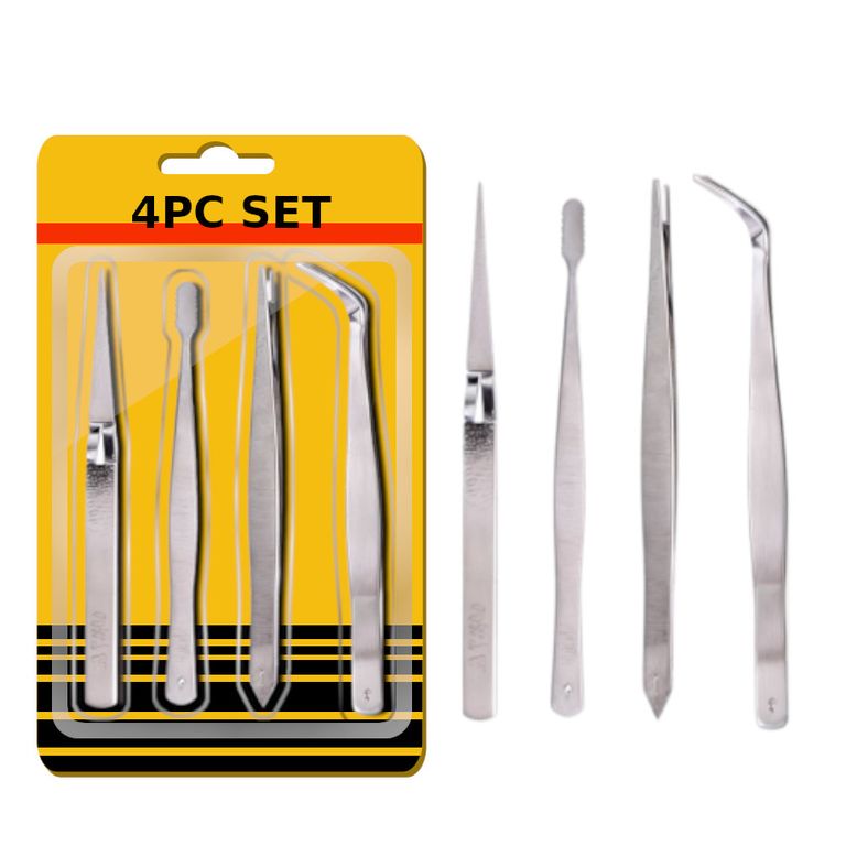 Pinzas Reparacion Pc Celular Set 4pcs Mango Recubierto +Pinza inversa