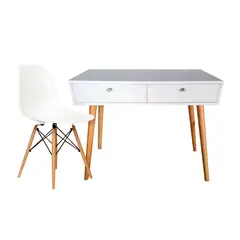 GENERICO - Escritorio Melamine Blanco + silla vintage