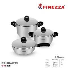FINEZZA - Juego De Ollas Acero Inoxidable 6 Pcs FZ-1048TS