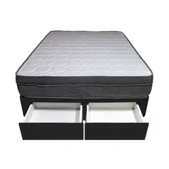 BARAKA HOME - Cama Turin + 2 Cajones 1.5 Plz + 1 Almohada - Negro