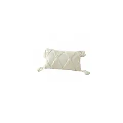 GENERICO - Funda Perla Boho Rectángulo + Borlas Peluche 55x35 Cm Perla
