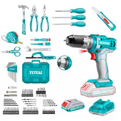 TOTAL TOOLS - Taladro 20v + Set de herramientas 165 pcs Total