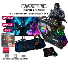 AMD - Computadora PC GAMER Ryzen 7 5700G RAM 16GB SSD 500GB MONITOR 24" FULL HD