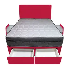 BARAKA HOME - Dormitorio Turin + 4 Cajones 2 Plz + Cabecera - Rojo