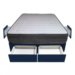 BARAKA HOME - Cama Turin + 4 Cajones 2 Plz + 2 almohadas - Azul Marino