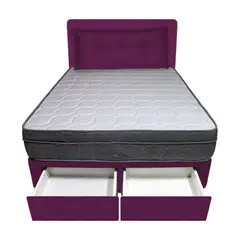 BARAKA HOME - Dormitorio Turin + 2 Cajones 1.5 Plz + Cabecera + Cojin - Purpura