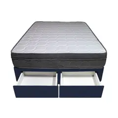 BARAKA HOME - Cama Turin + 2 Cajones 2 Plz + 2 almohadas - Azul Marino