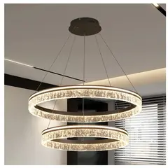 GENERICO - Lampara colgante led de 2 anillos negro incluye control remoto
