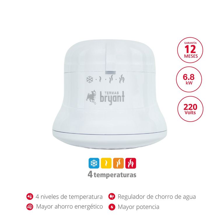 Ducha Eléctrica Bryant Ideale 6.8 kW 4 Niveles Bajo Presión