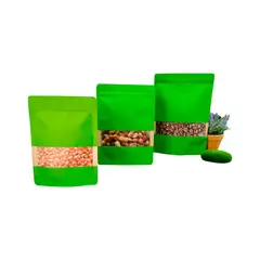 LA SEMILLITA PERUANA - 500 BOLSA KRAFT VERDE CON VENTANA TRILAMINADO CON ZIPPER, ABRE FÁCIL