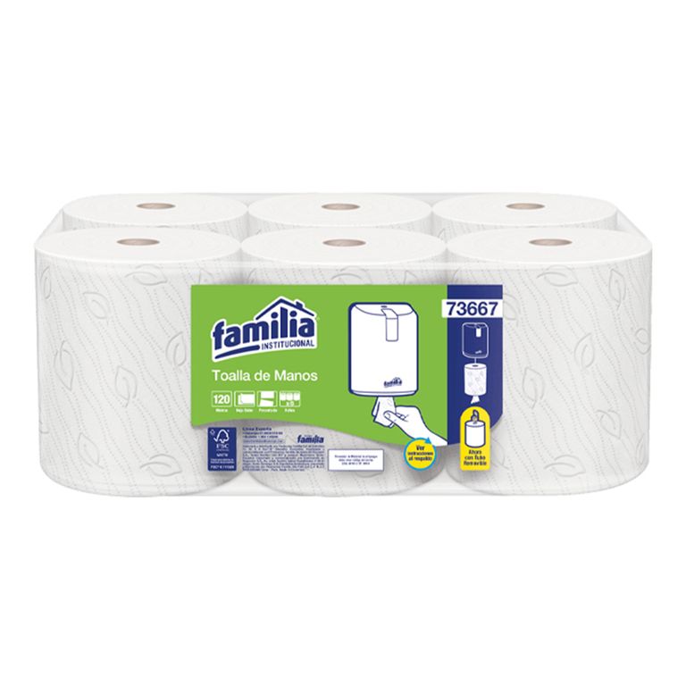 Toalla de Manos Flujo Central blanca hoja doble rollo x 120 m Tork Familia
