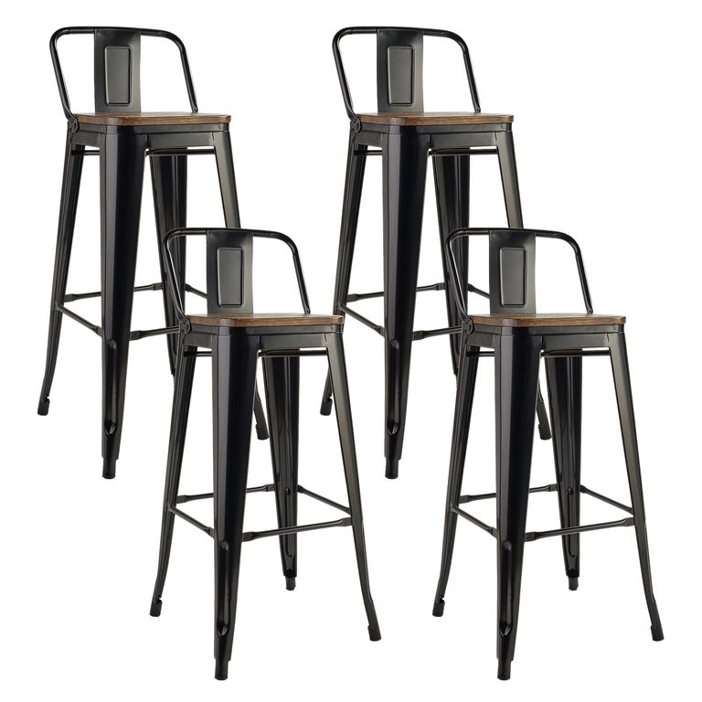 Set x 4 Banco de Bar Tolix Asiento de Madera Negro