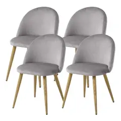 NOVAHUS - Set x 4 Sillas Comedor Sitial Terciopelo Acolchada Gris