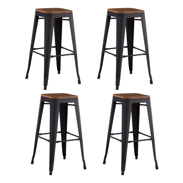 Set x 4 Sillas de Metal Tolix con Asiento Madera Negro