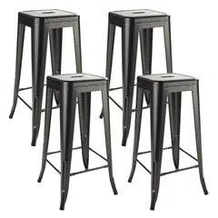 NOVAHUS - Set x 4 Bancos de Bar Metal Tolix Negro
