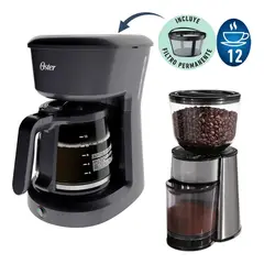 OSTER - Combo Cafetera 12 Tazas BVSTDCS12B + Molinillo de Cafe