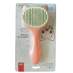 GENERICO - PEINE PARA MASCOTAS CON BOTON EXTRACTOR DE MOTAS ROSADO