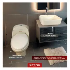 STONE - COMBO INODORO ONE PIECE ESSENCE BONE - LAVAMANOS AMALIA BONE