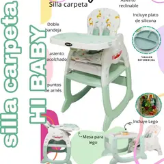 HI BABY - Silla de Comer Acolchonado Gato 3 en 1 Con Plato y lego