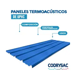 CODRYSAC - Techo termoacústico UPVC 1.07 x 3.60m x 1.5mm Azul