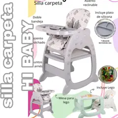 HI BABY - Silla de Comer Acolchonado Gato 3en1 Con Plato y lego HIBABY