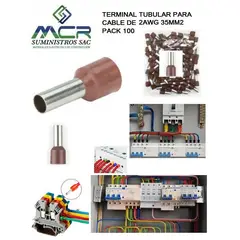 GENERICO - TERMINAL TUBULAR O CONECTOR PARA CABLES DE 2AWG 35MM2 PACK100UND