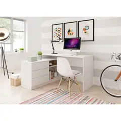 TU MESITA - Escritorio Moderno en L Teo color Blanco 3 cajones