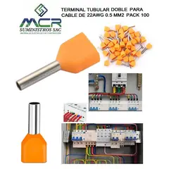 GENERICO - TERMINAL TUBULAR DOBLE SOBREMOLDEADO PARA CABLE 22AWG 0 5MM2 PAQ100UND