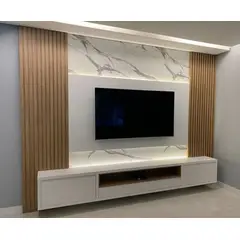 AMUEBLE - Centro de Entretenimiento panel de TV MONTANA plata melamina