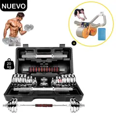 GETHEX - Set de Pesas 20 kg Mancuernas + Rueda Abdominal