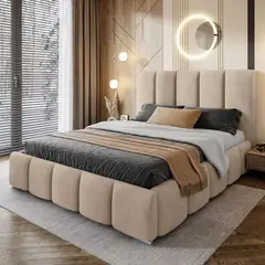 GENERICO - Cama Box Tarima + Cabecera Lisa Beige  2 plazas