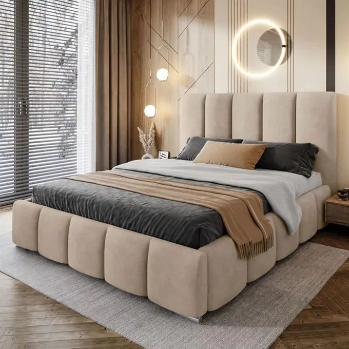 Cama Box Tarima + Cabecera Lisa Beige King