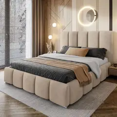 GENERICO - Cama Box Tarima + Cabecera Lisa Beige  King
